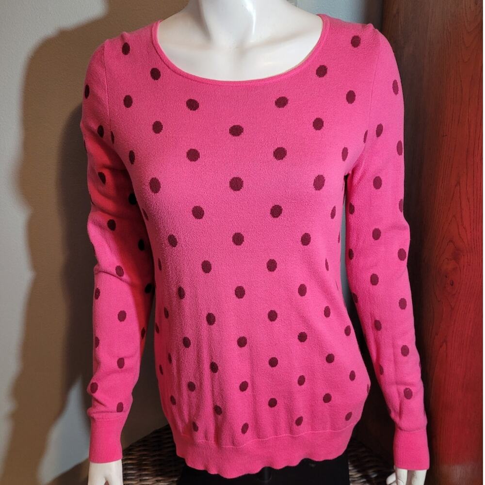 Pink Polka Dot Cotton Sweater Medium Coquette Girly Dopamine Y2K Casual